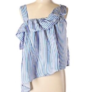 Blue Striped Silk Top. Size 12 UK